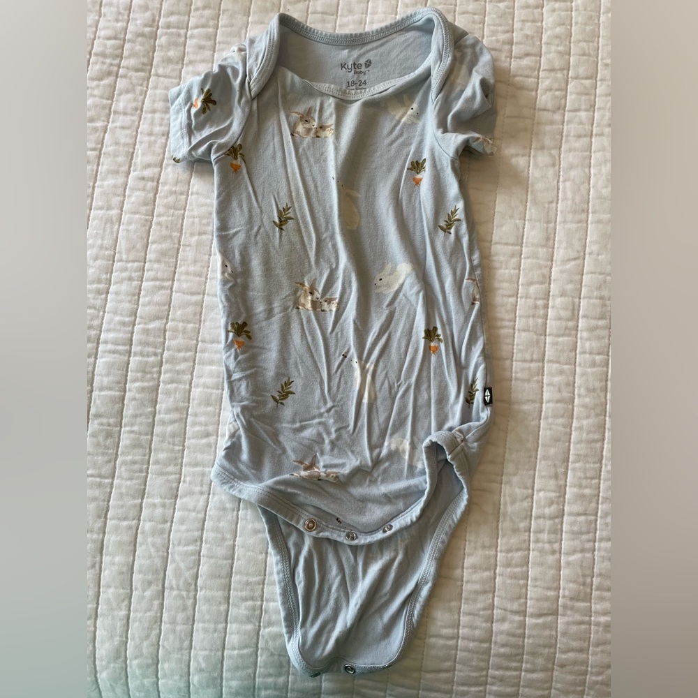 Kyte Baby Blue Bunny Easter Spring Print Bodysuit Onesie